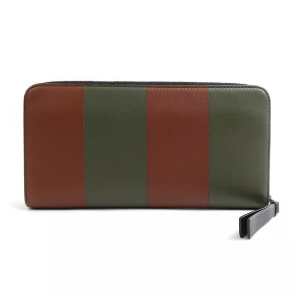 Auth LOEWE Zip Around Long Wallet Brown/Khaki Leather - Picture 6 of 16